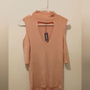 Womans express mock neck cold shoulder lite  pink sweater size large